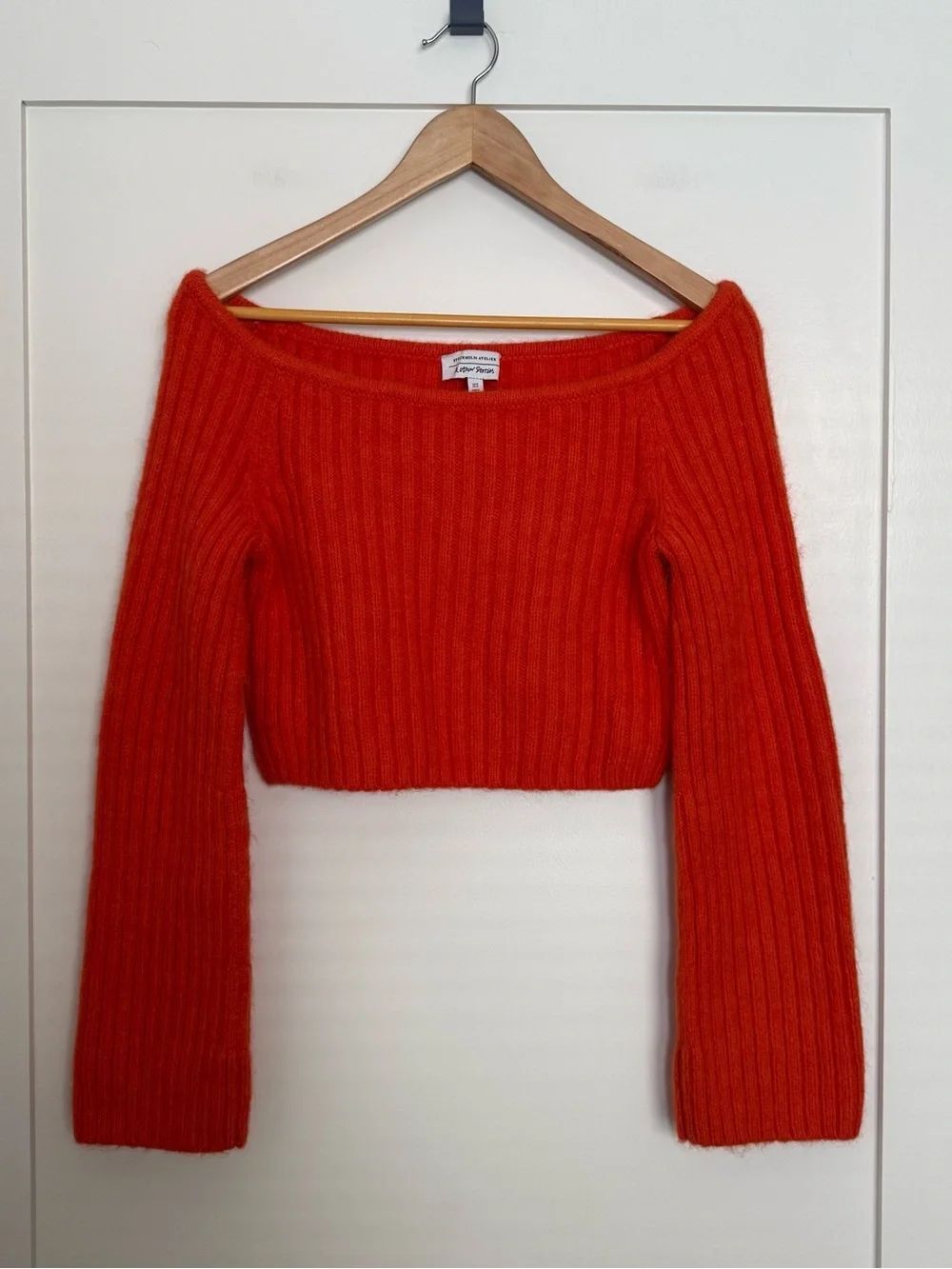 & Other Stories Cropped Sweater Womens Sz M Coral Off Shoulder Alpaca Wool Blend